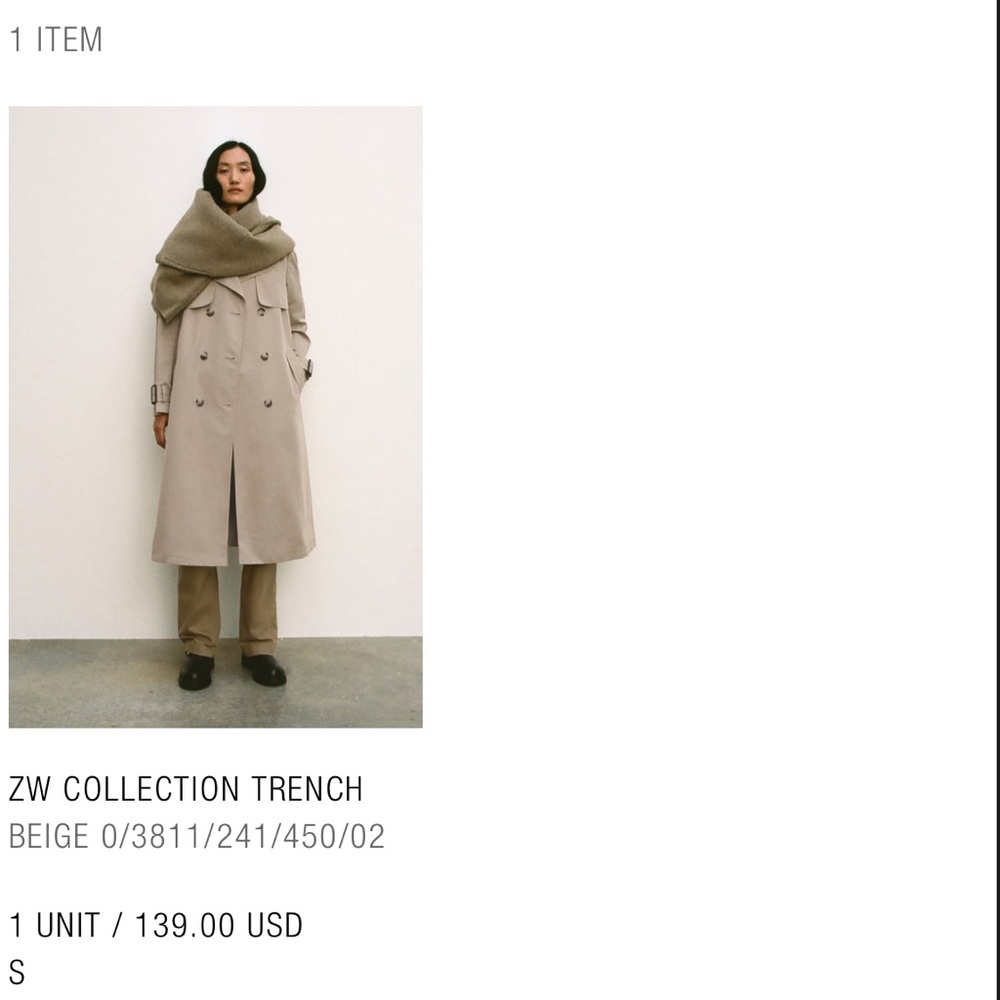 Neutral Khaki Zara Trench Coat. Size Small. Brand new. - Picture 4 of 4